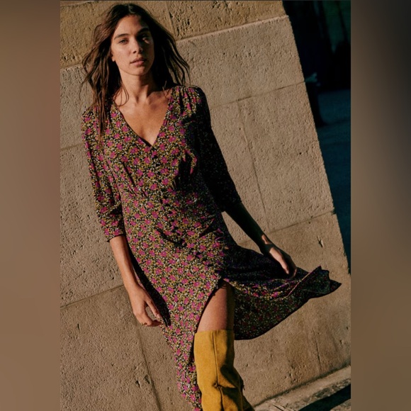 Sezane Robe Estella Woodland Floral Print Midi Dress Size 36 - Picture 2 of 2